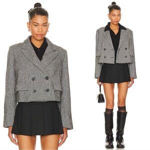 Free People Blazer Tailored Heritage Jacket Boxy Cropped in Grey Combo S NWT New